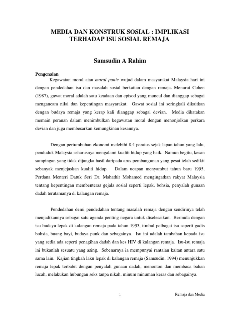 Media Dan Konstruk Sosial Implikasi Terhadap Isu Sosial Remaja Pdf