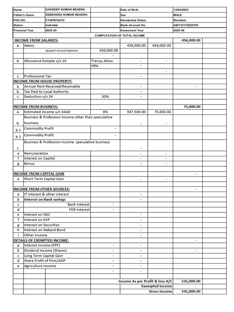 Income Tax Computation Summary 2025 | PDF | Capital Gain | Tax Deduction