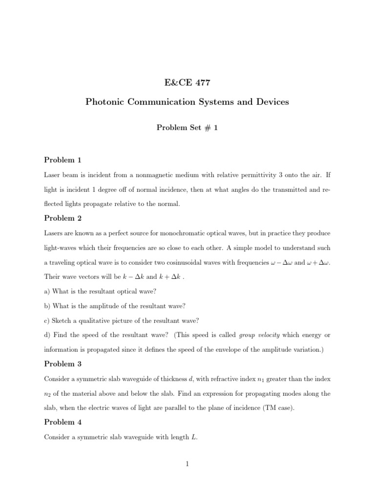 Ps 1 | PDF | Optical Fiber | Waves