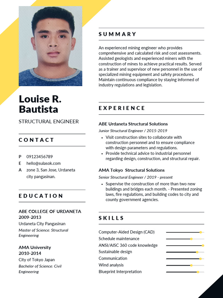 Black Minimalist Structural Engineer Resume | PDF