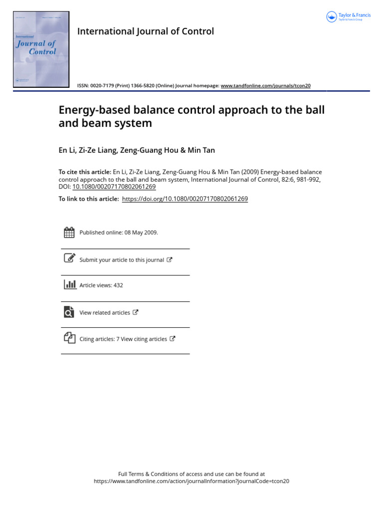 Energy-Based Control for Ball and Beam | PDF | Control Theory ...