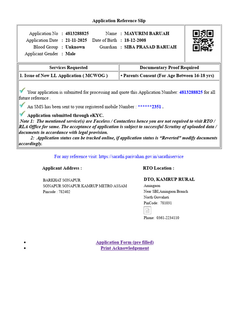 Application Reference Slip for LL | PDF