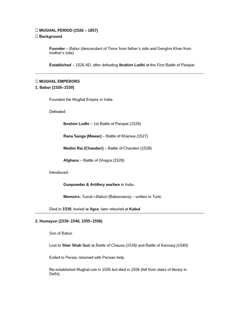 SSC CGL Mughal Empire | PDF | Mughal Empire