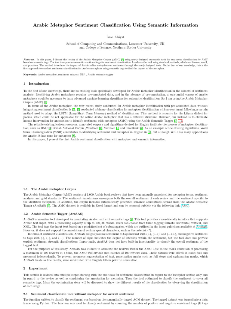 Arabic Metaphor Sentiment Analysis Tool | PDF | Tag (Metadata) | Annotation