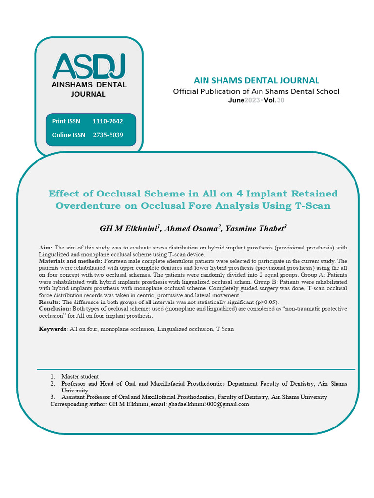 Occlusal Scheme Impact on All-on-4 Implants | PDF | Dental Implant ...