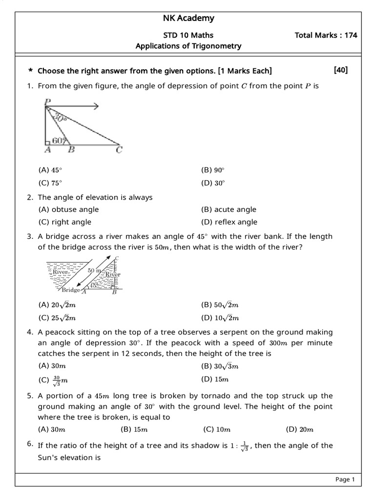 Trigonometry Questions for 10th Grade Math | PDF | Height | Length