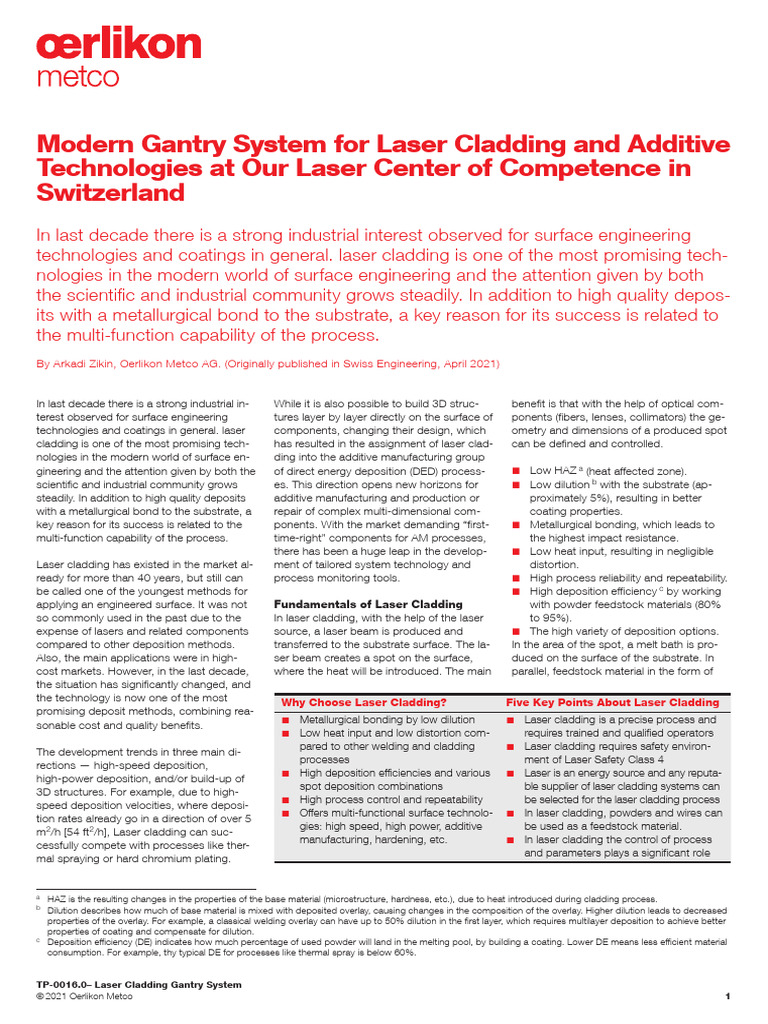 Laser Cladding Gantry System Overview | PDF | Industrial Processes ...