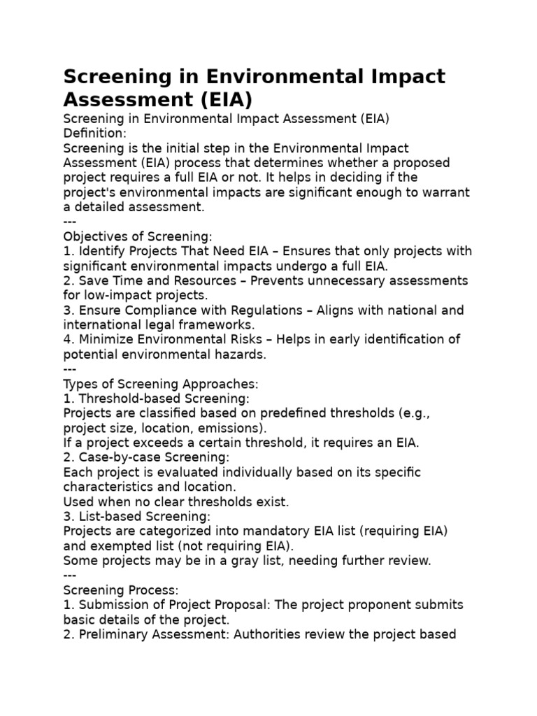 Screening in Environmental Impact Assessment (EIA) | PDF
