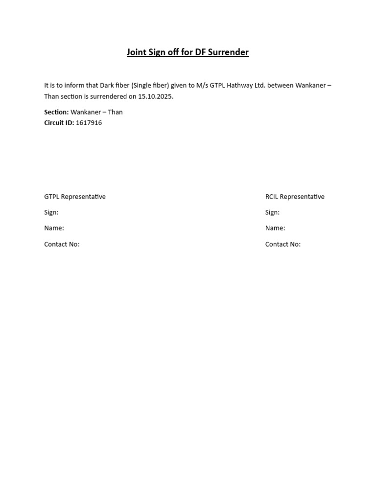 Joint Sign Off For DF Surrender | PDF