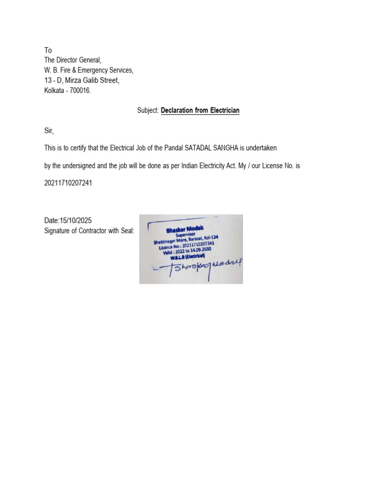 Electrician Declaration Compressed | PDF