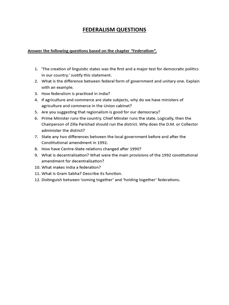 Federalism Questions | PDF
