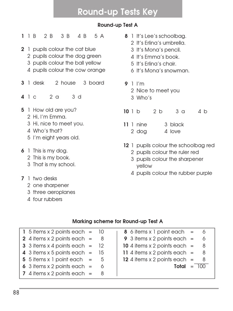 Comprehensive Test Key for Students | PDF