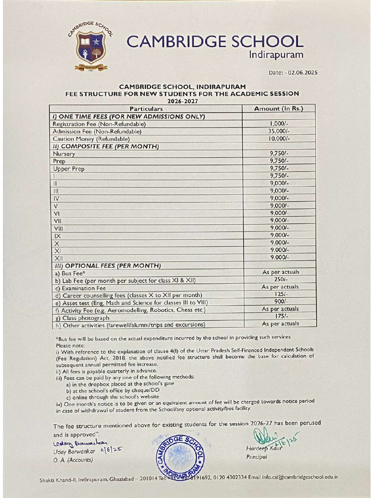Fee Structure 2026 27 | PDF
