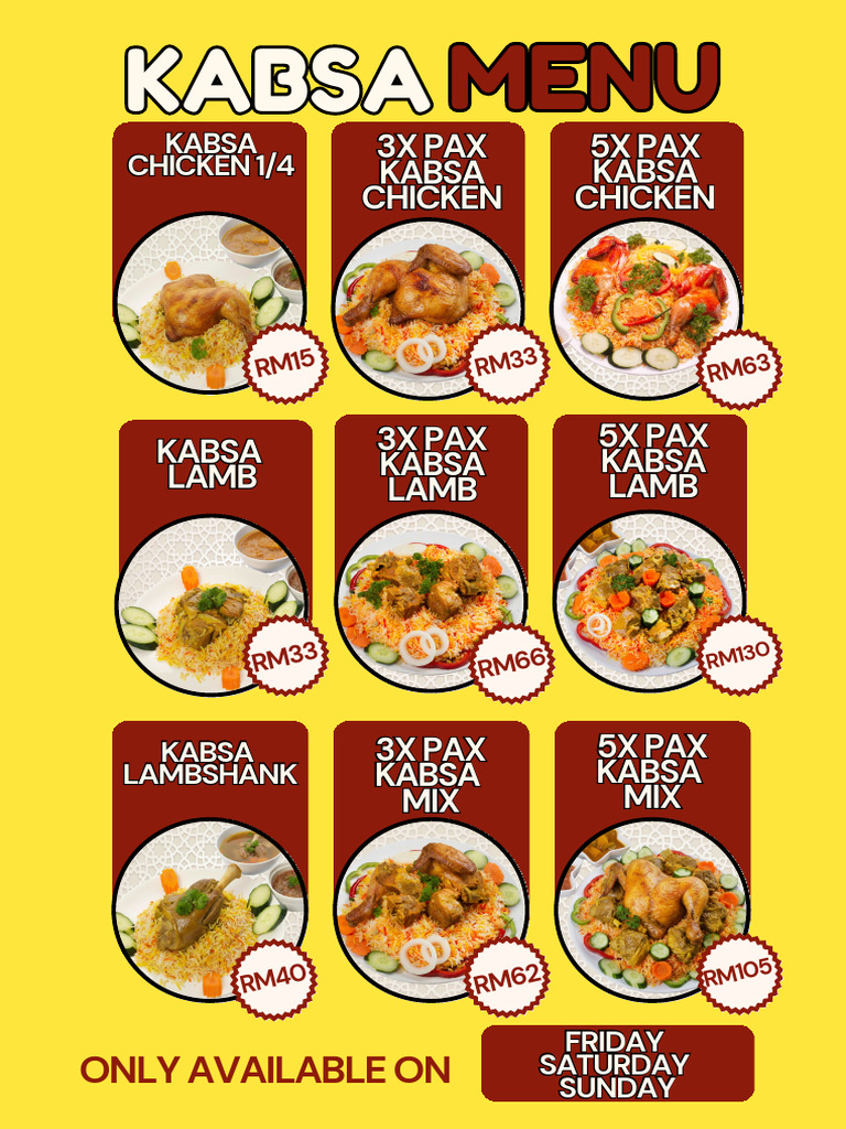 Kabsa Menu: Lamb & Chicken Options | PDF