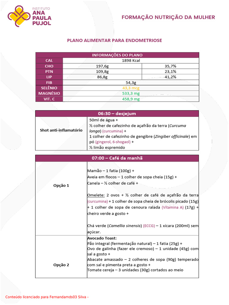 Plano Aliment Are Ndome Trio Se | PDF | Chá | Alimentos