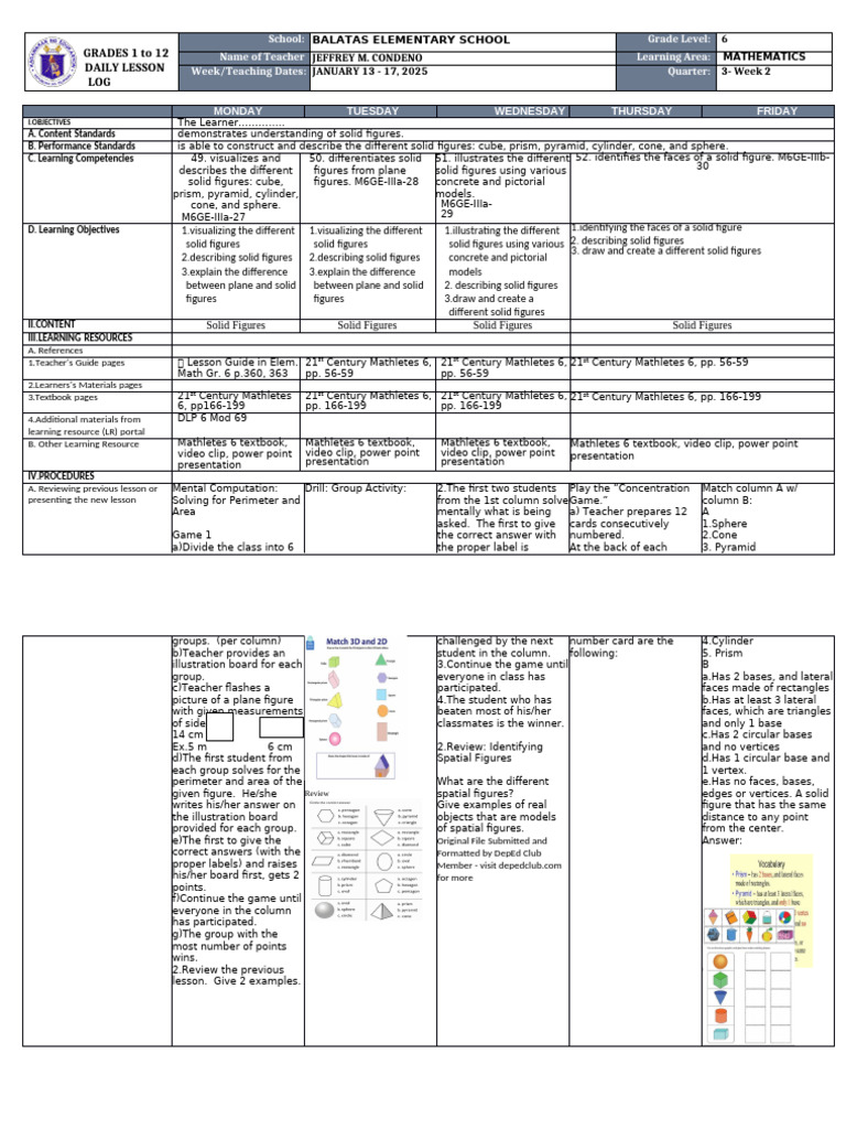 DLL Math 6 - Q3-W2 | PDF | Shape | Triangle