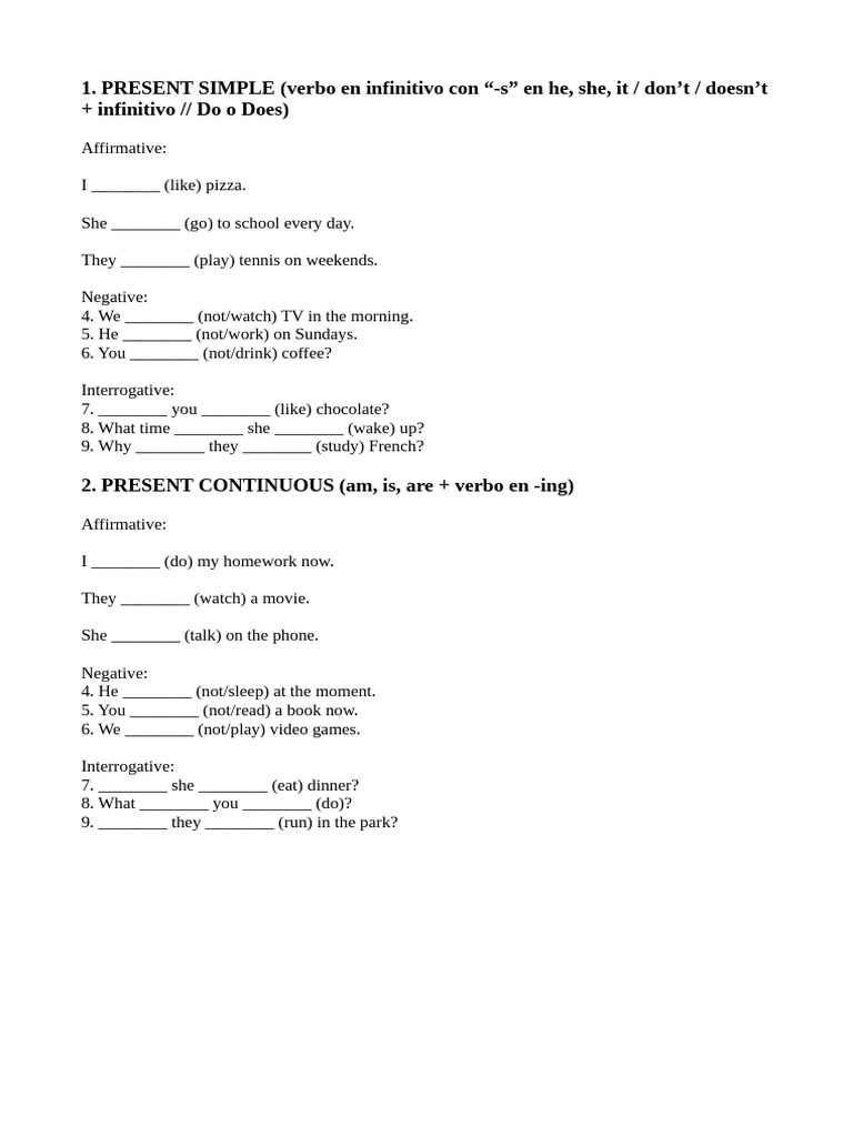 English Tenses Practice Exercises | PDF | Chess Theory | Chess