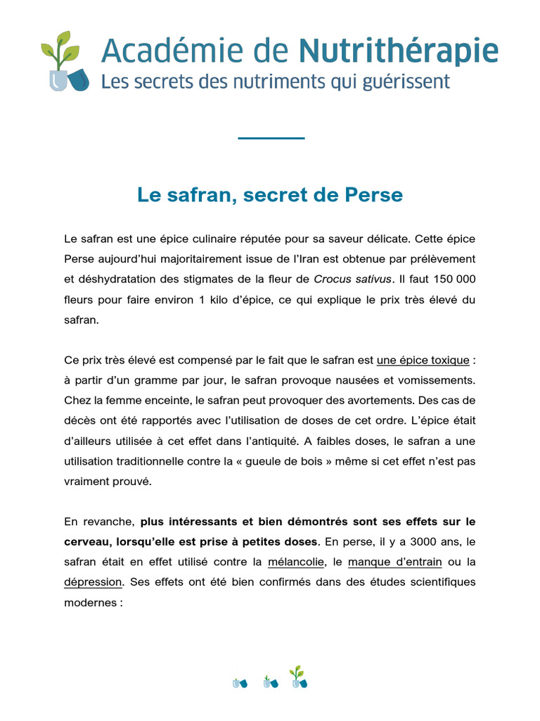 Bienfaits et risques du safran PDF Dépression (psychiatrie — free download