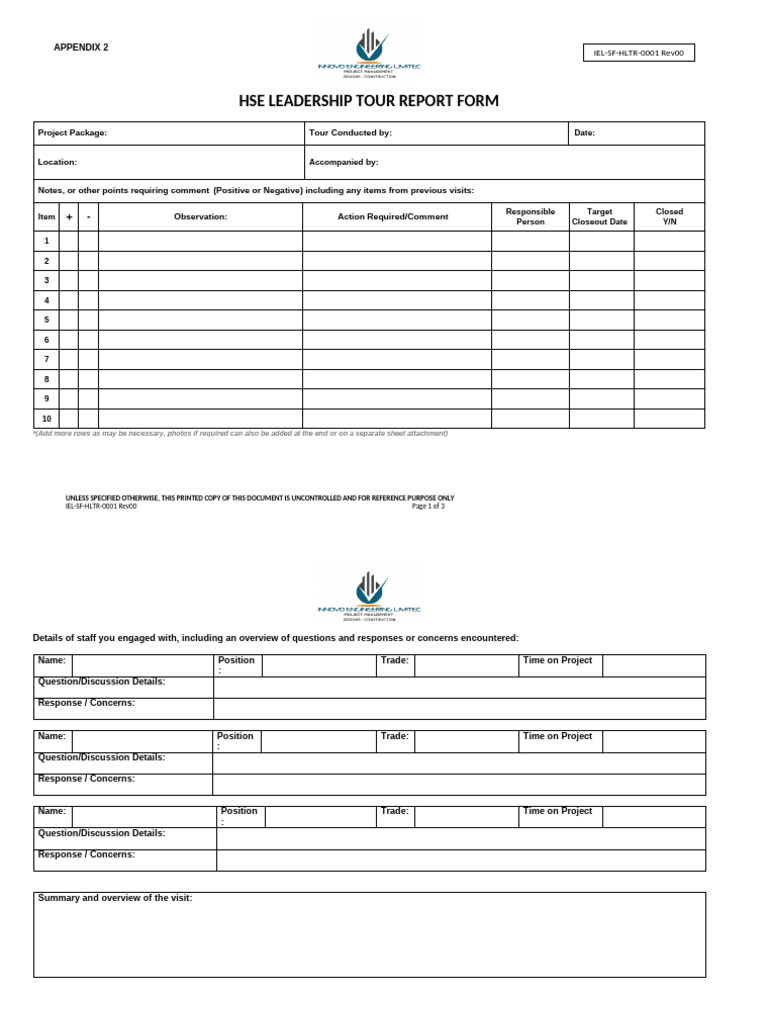 HSE Leadership Tour Report Template | PDF