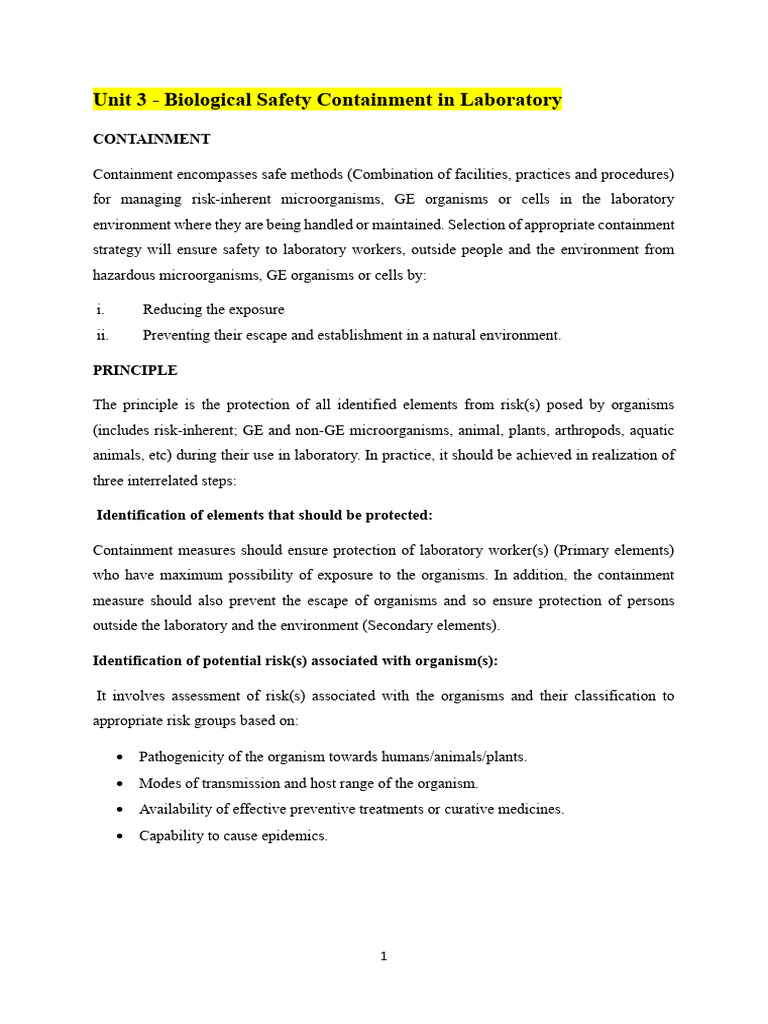 Biological Safety in Laboratory Containment | PDF | Personal Protective ...