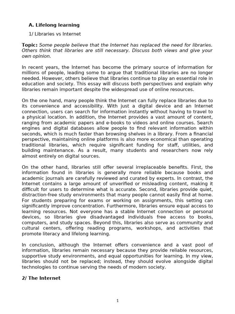Libraries vs. Internet: Importance Debate | PDF | Transport ...