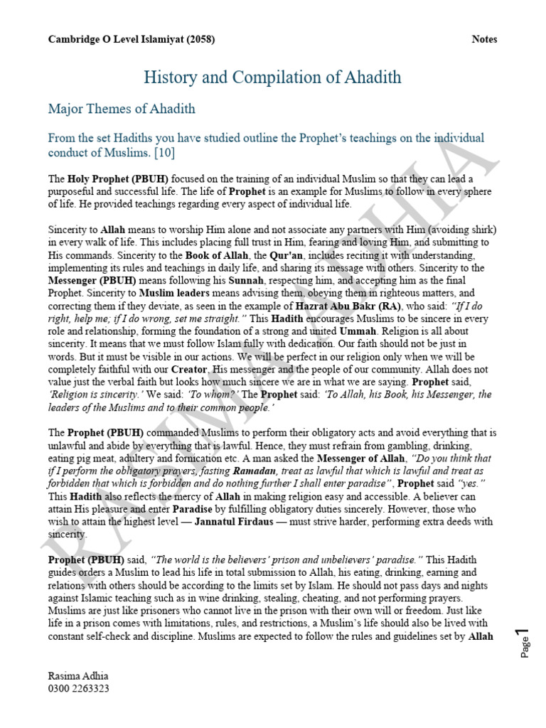 Key Teachings of Ahadith in Islam | PDF | Hadith | Muhammad