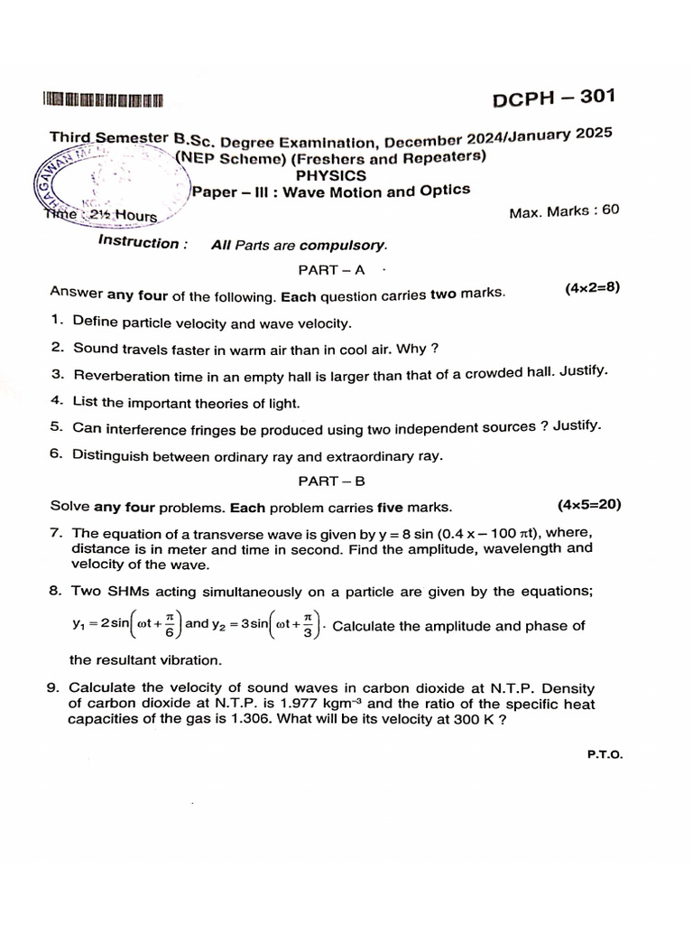 Physics PMCs 3rd Sem | PDF