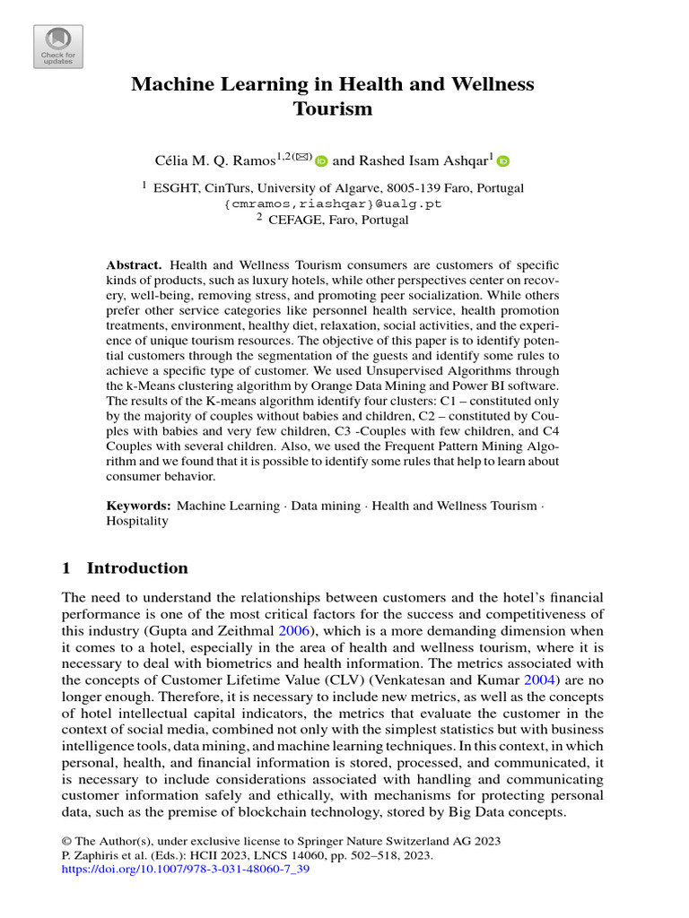 Machine Learning in Health and Wellness Tourism | PDF | Analytics ...