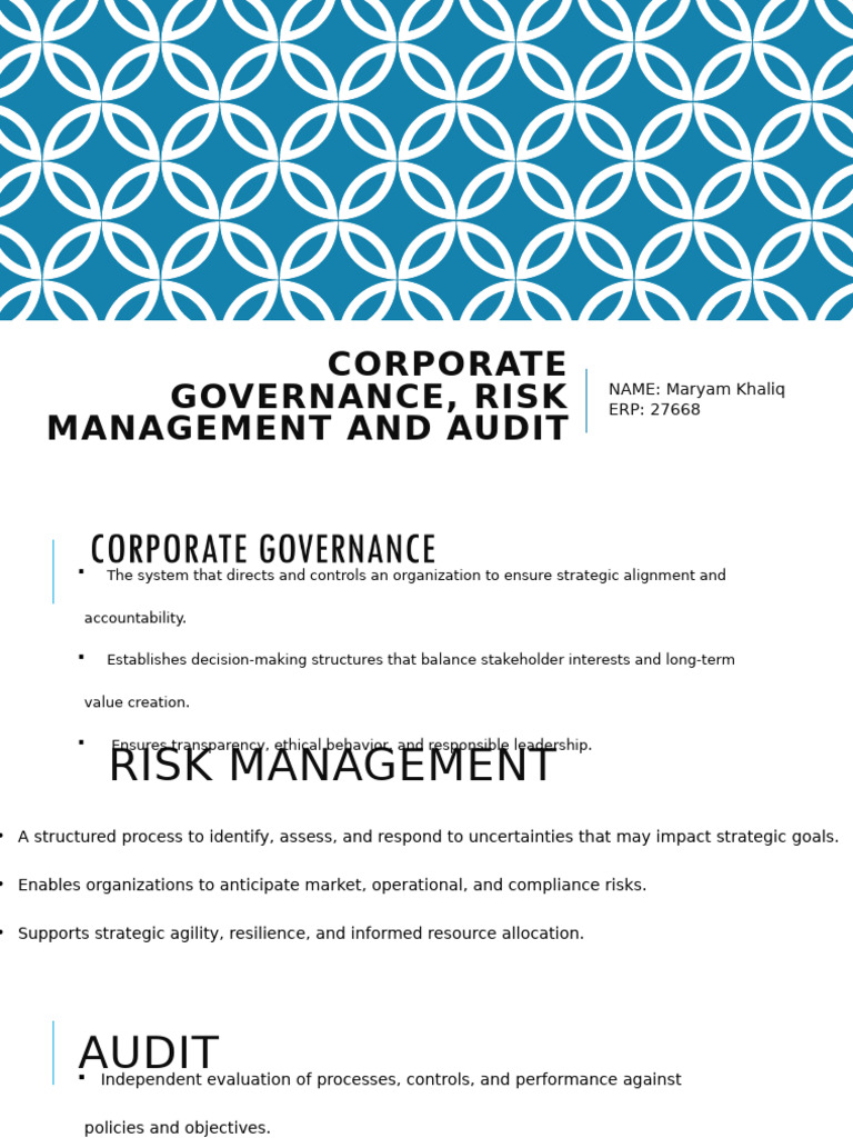 Corporate Governance, Risk Management and Audit | PDF