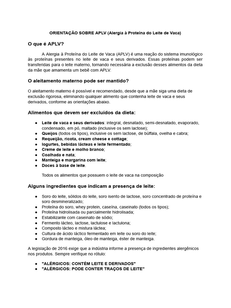 Guia Completo sobre APLV e Dieta Sem Leite | PDF | Leite | Alimentos