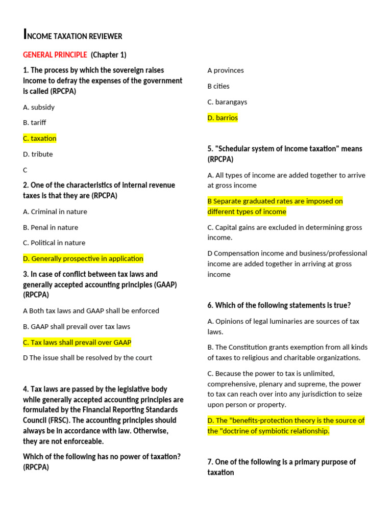 Income Taxation Principles Overview | PDF | Taxes | Estate Tax In The ...