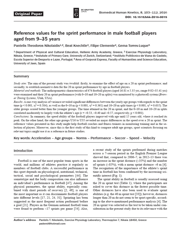 Sprint Performance Norms in Male Football Players | PDF | Descriptive ...
