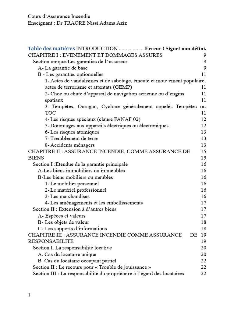 Cours Complet sur l'Assurance Incendie | PDF | Assurance