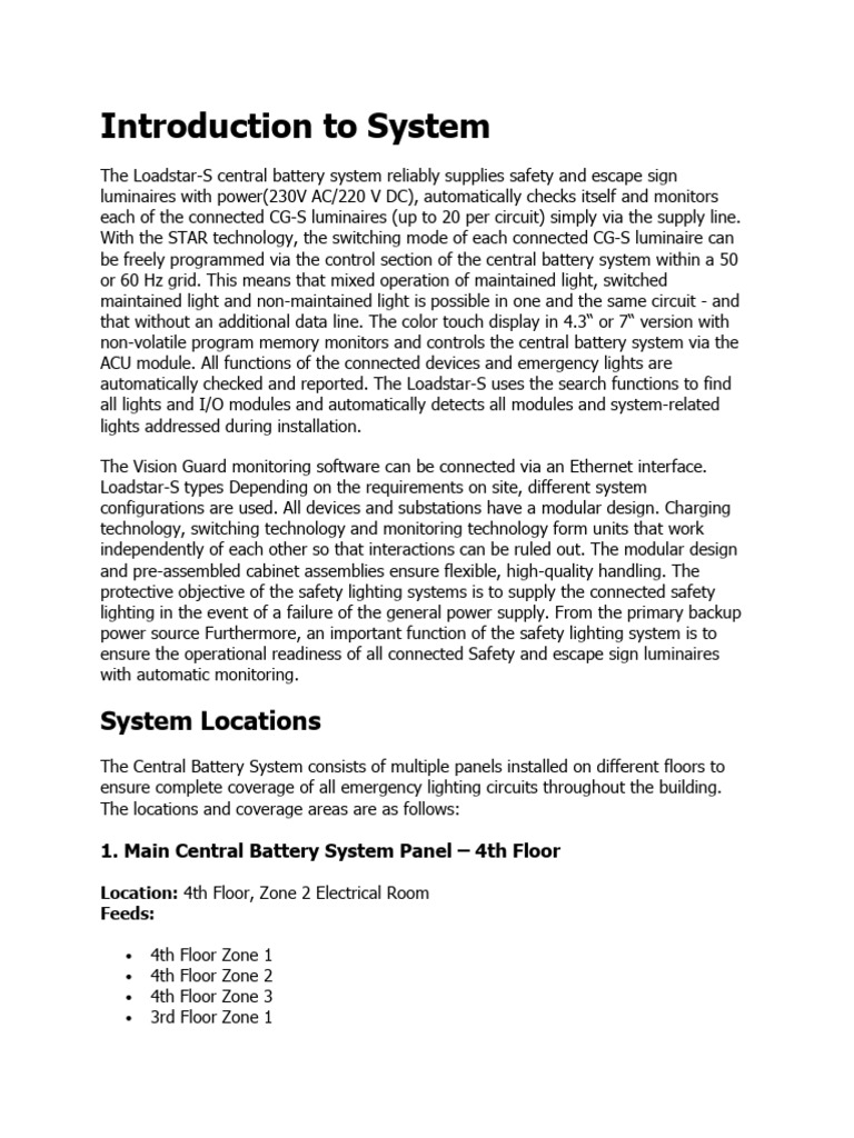 Loadstar-S Central Battery System Overview | PDF | Mains Electricity ...