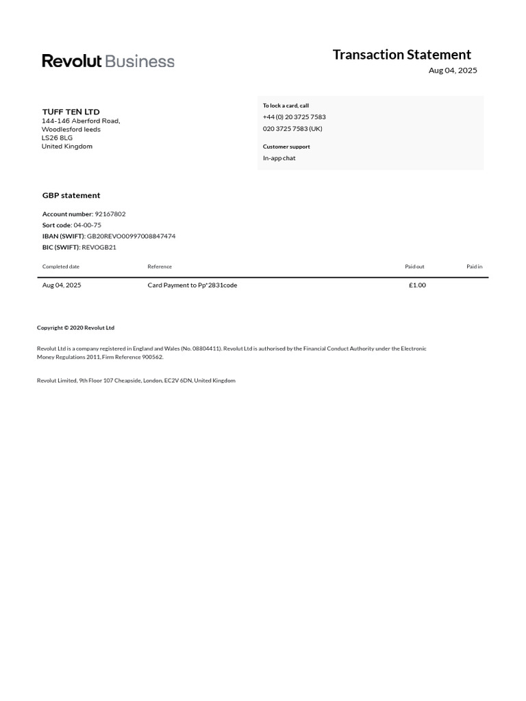 Revolut Transaction Statement Overview | PDF