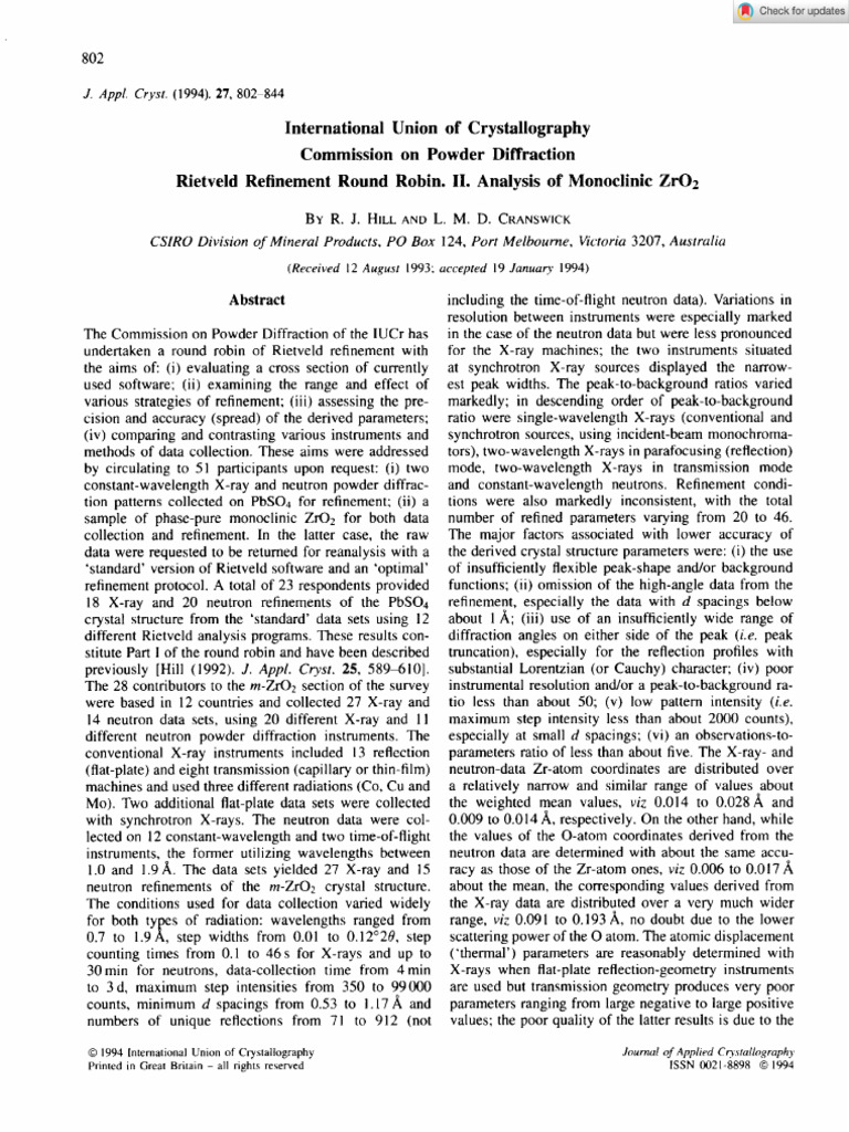 (1994) Analysis of Monoclinic ZrO2 - R. J. HILL (IUCr-CPD - Rietveld ...