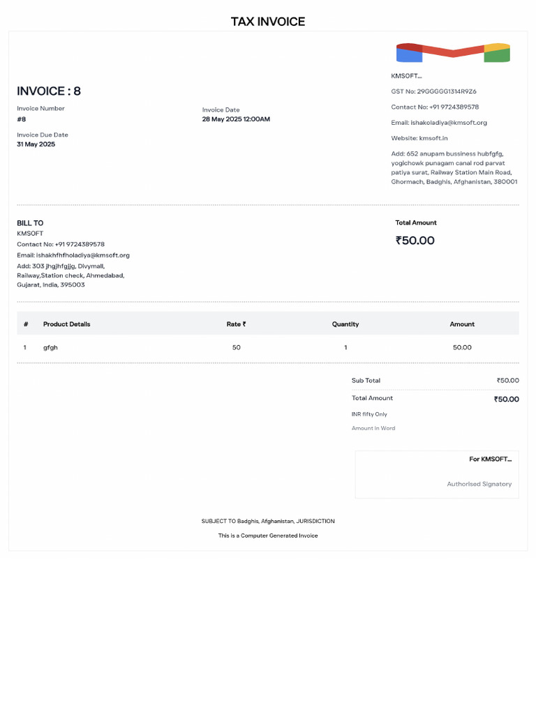 KMSOFT 8 Invoice | PDF