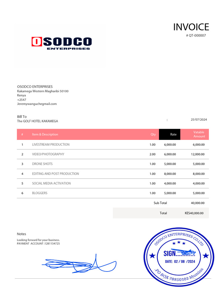 Invoice for Video Production Services | PDF