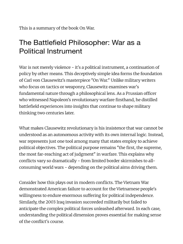 On War By Carl Von Clausewitz Summary Pdf Carl Von Clausewitz