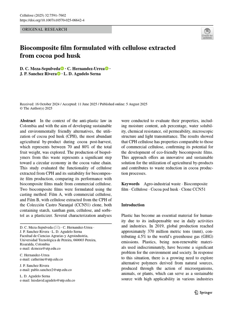 Biocomposite Film Formulated With Cellulose Extracted From Cocoa Pod ...