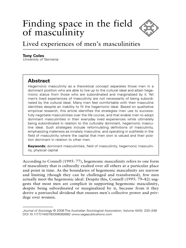 Coles 2008 Finding Space in The Field of Masculinity | PDF ...