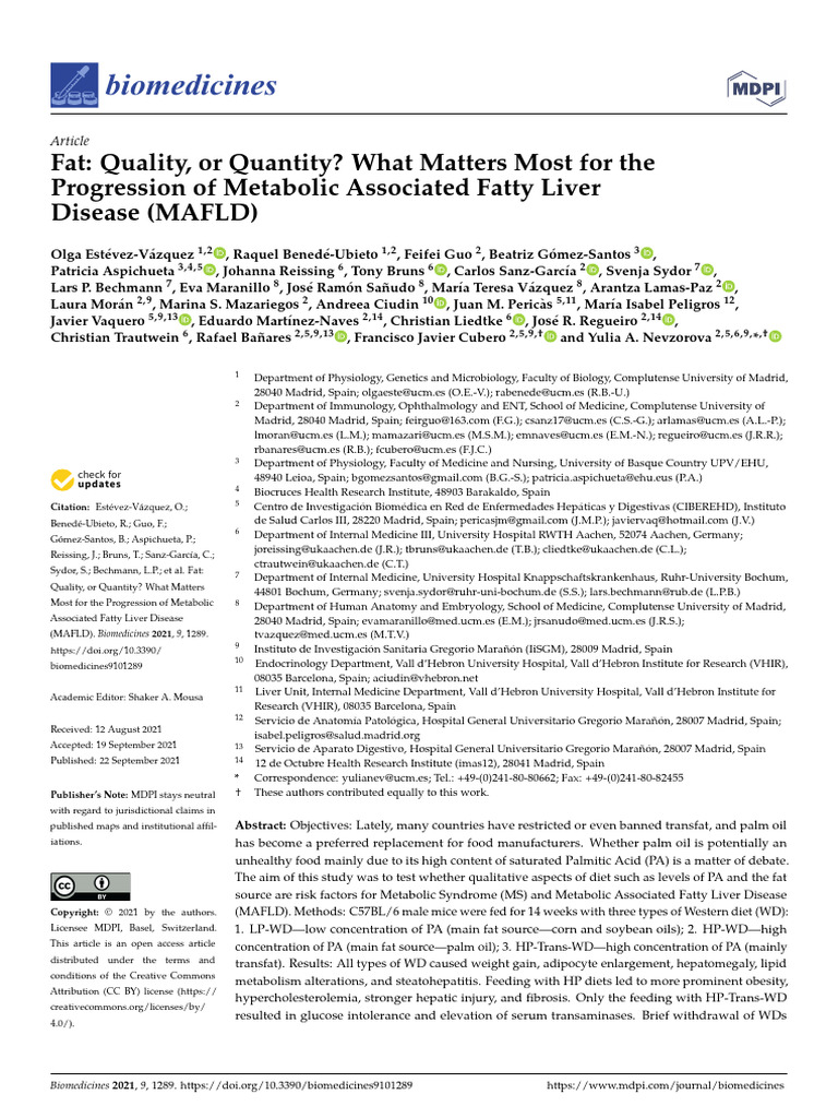 MAFLD: Impact of Fat Quality vs. Quantity | PDF | Trans Fat