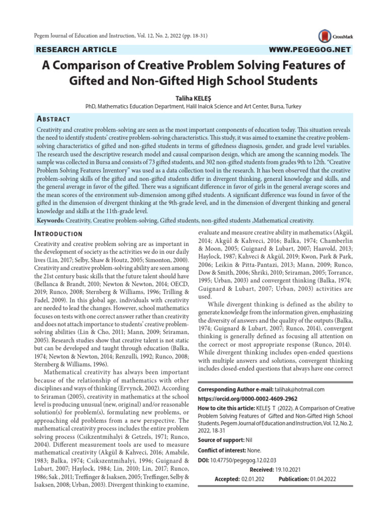 Creative Problem Solving in Students | PDF | Creativity | Intellectual ...