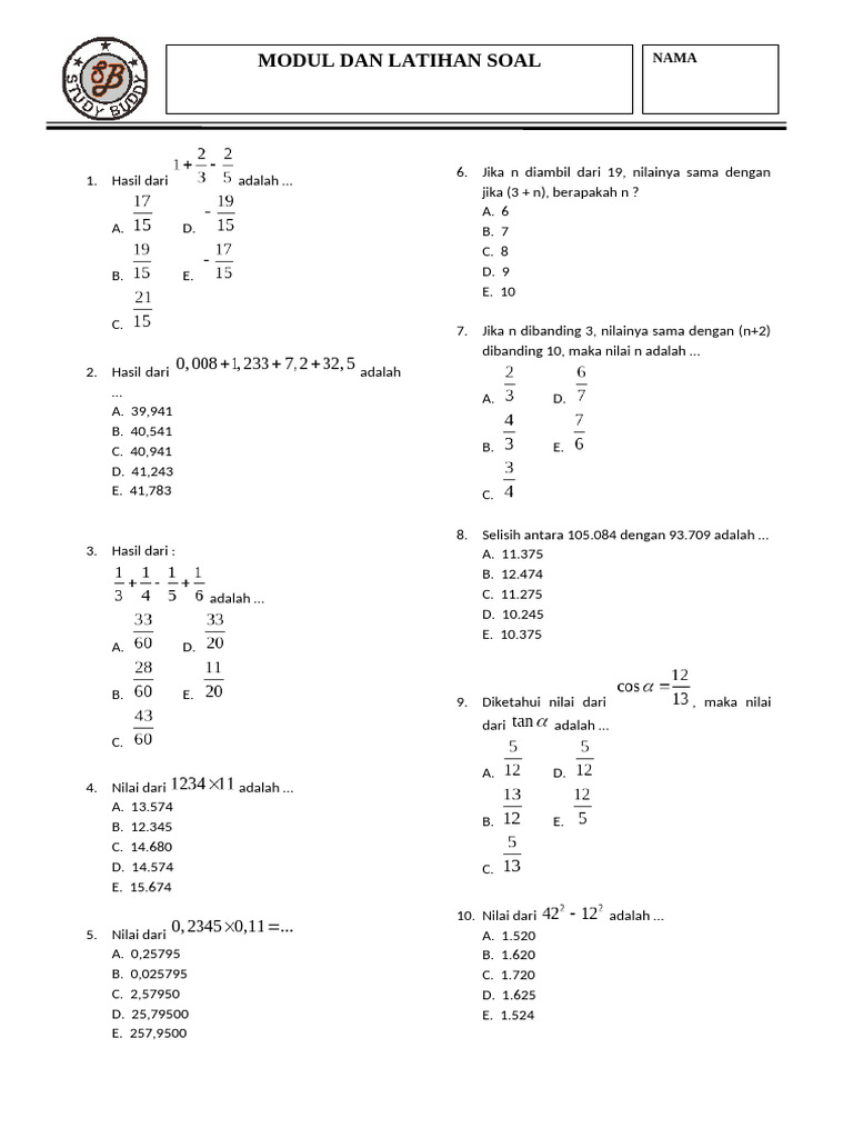 Latihan Soal Matematika Dasar | PDF