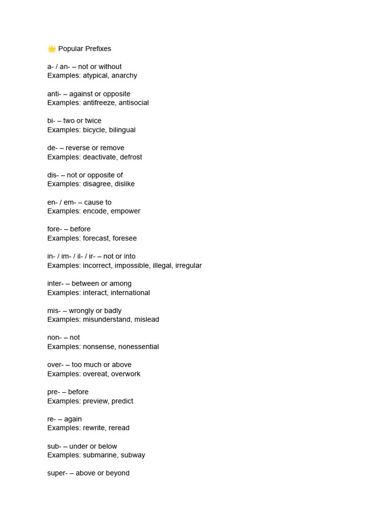 Common Prefixes and Suffixes Explained | PDF