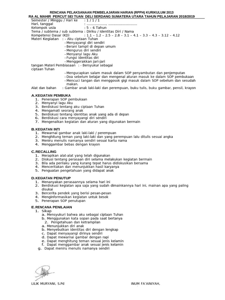 RPPH TK-B SMT1 Minggu - 01 - Identitas Diri | PDF
