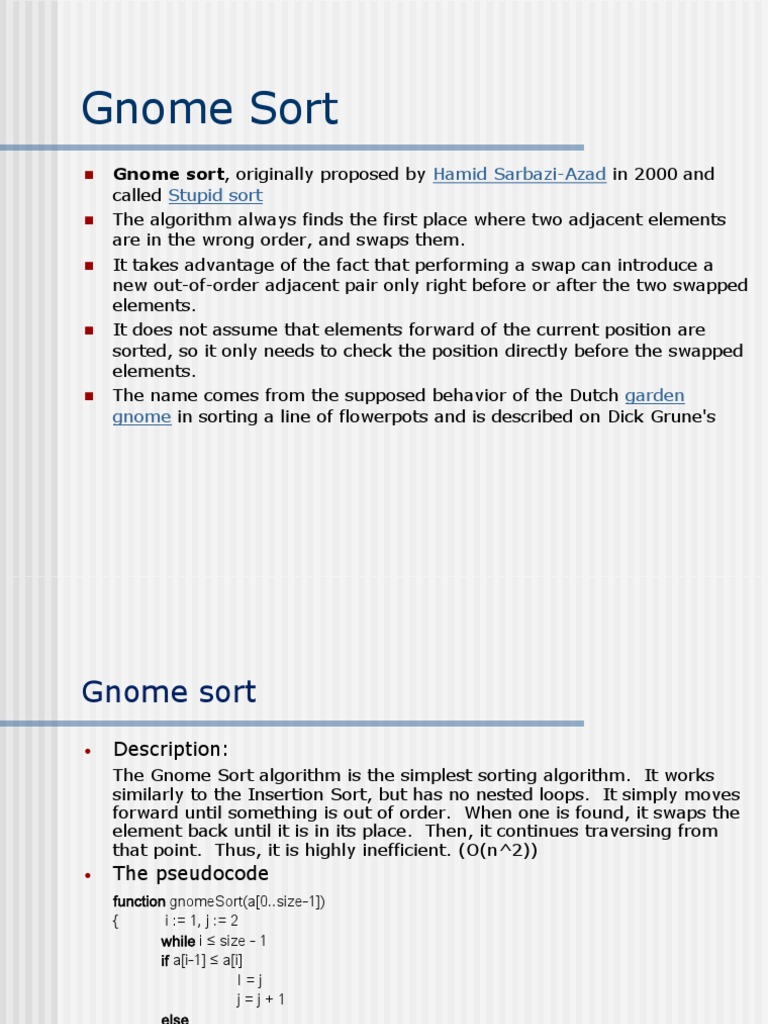 Gnome Sort Algorithm Explained | PDF