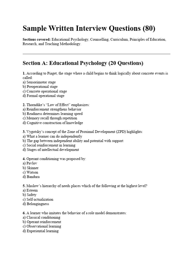 Comprehensive Interview Questions for Education | PDF | Curriculum ...