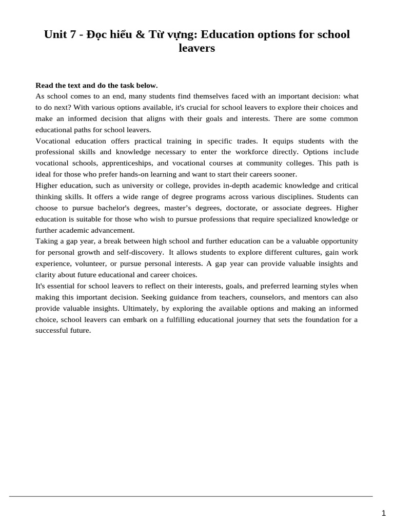 Education Paths for School Leavers | PDF | Vocational Education ...