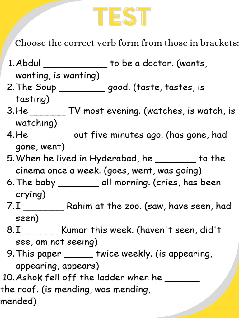 Verb Form Practice Test | PDF